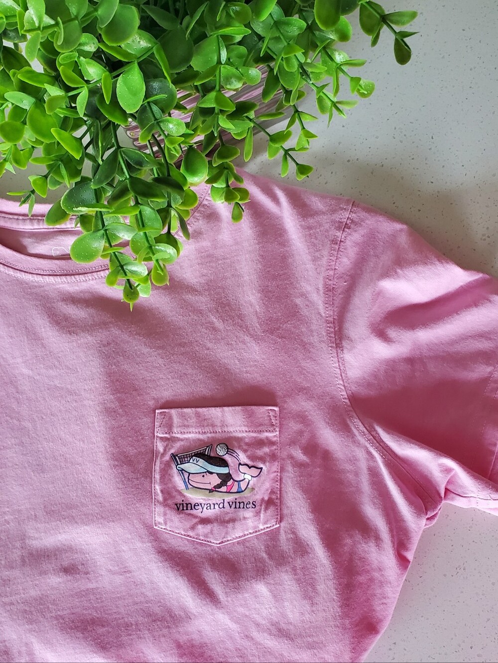 Vineyard Vines Pink Pocket Tee with Beach Volleyball Graphic